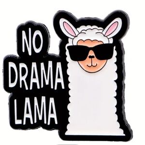 No Drama Llama Enamel Metal Pin, Black and White, Llama With Sunglasses Pin